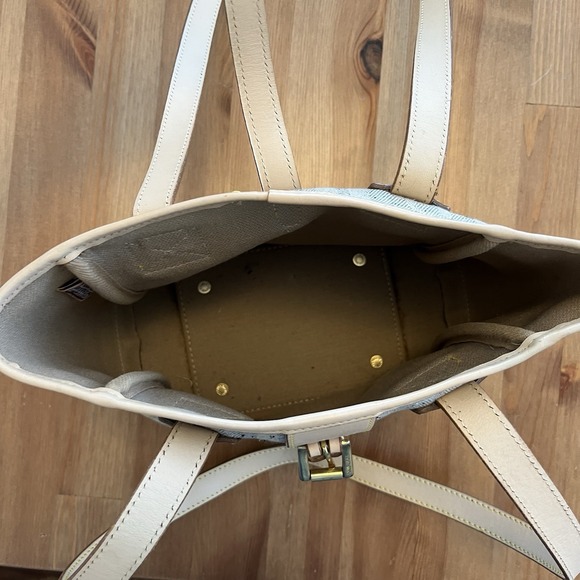 Vintage Dooney & Bourke Women's Purse Bag Beige Tan Plaid Leather Trim Chic Cute - Picture 10 of 16